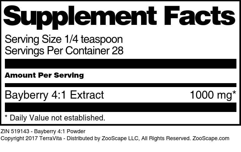 Bayberry 4:1 Powder - Supplement / Nutrition Facts