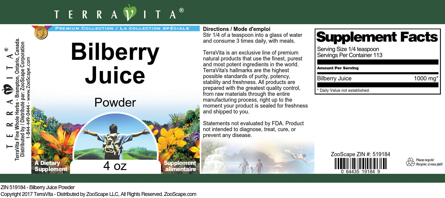 Bilberry Juice Powder - Label