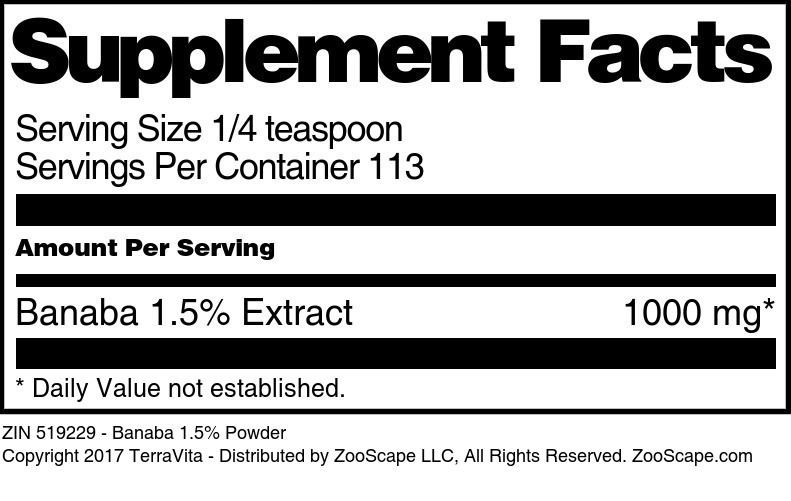 Banaba 1.5% Powder - Supplement / Nutrition Facts