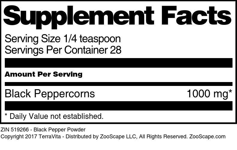 Black Pepper Powder - Supplement / Nutrition Facts