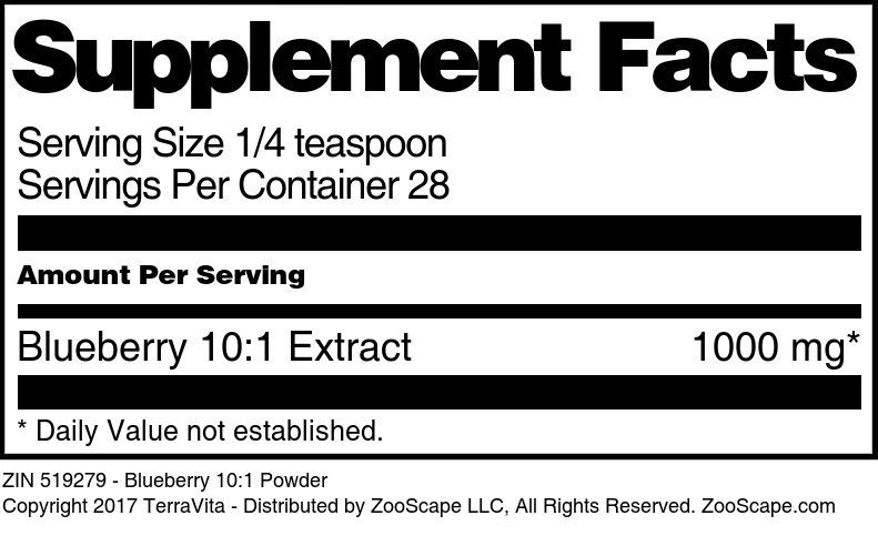 Blueberry 10:1 Powder - Supplement / Nutrition Facts