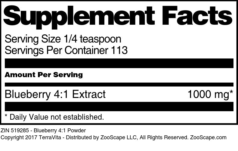 Blueberry 4:1 Powder - Supplement / Nutrition Facts