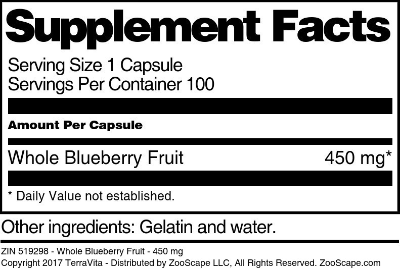 Whole Blueberry Fruit - 450 mg - Supplement / Nutrition Facts