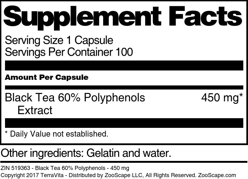 Black Tea 60% Polyphenols - 450 mg - Supplement / Nutrition Facts