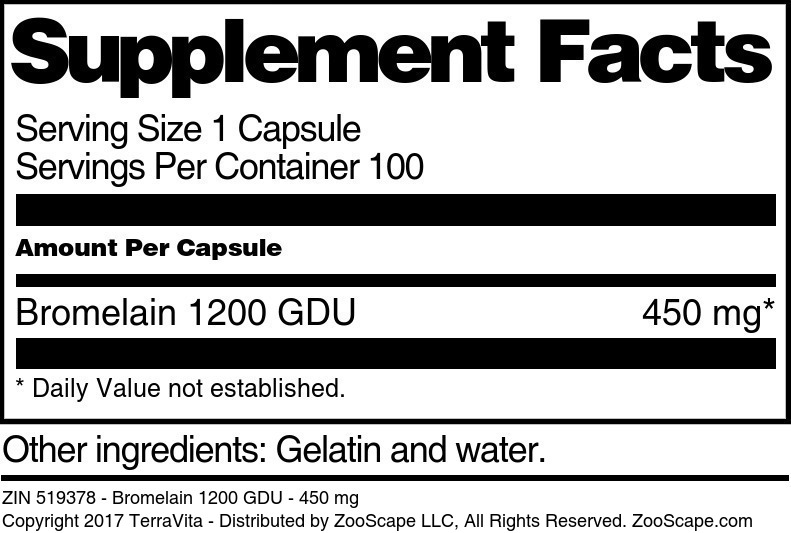 Bromelain 1200 GDU - 450 mg - Supplement / Nutrition Facts