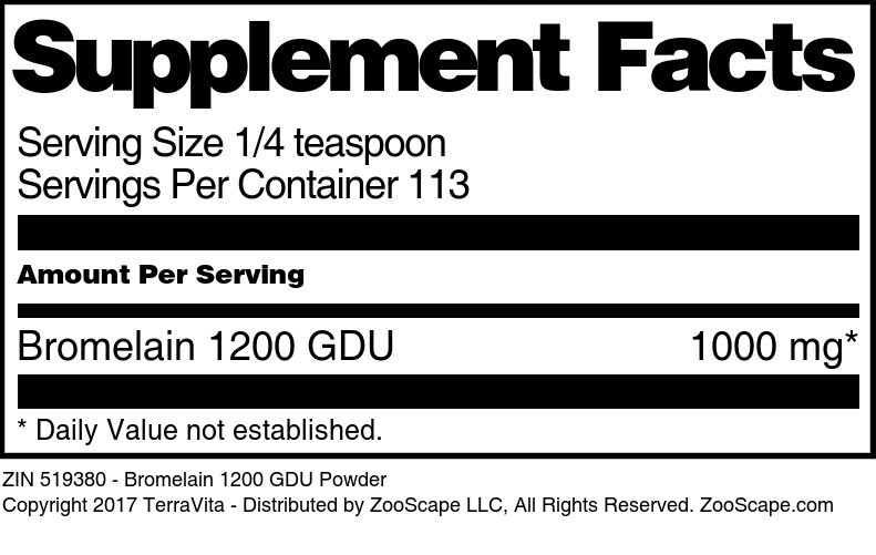 Bromelain 1200 GDU Powder - Supplement / Nutrition Facts
