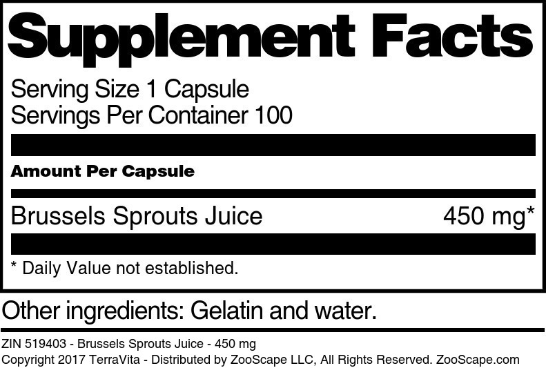 Brussels Sprouts Juice - 450 mg - Supplement / Nutrition Facts