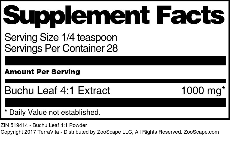 Buchu Leaf 4:1 Powder - Supplement / Nutrition Facts