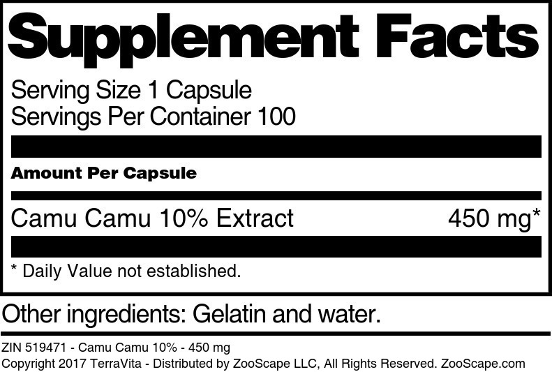 Camu Camu 10% - 450 mg - Supplement / Nutrition Facts