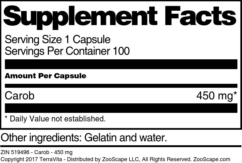 Carob - 450 mg - Supplement / Nutrition Facts