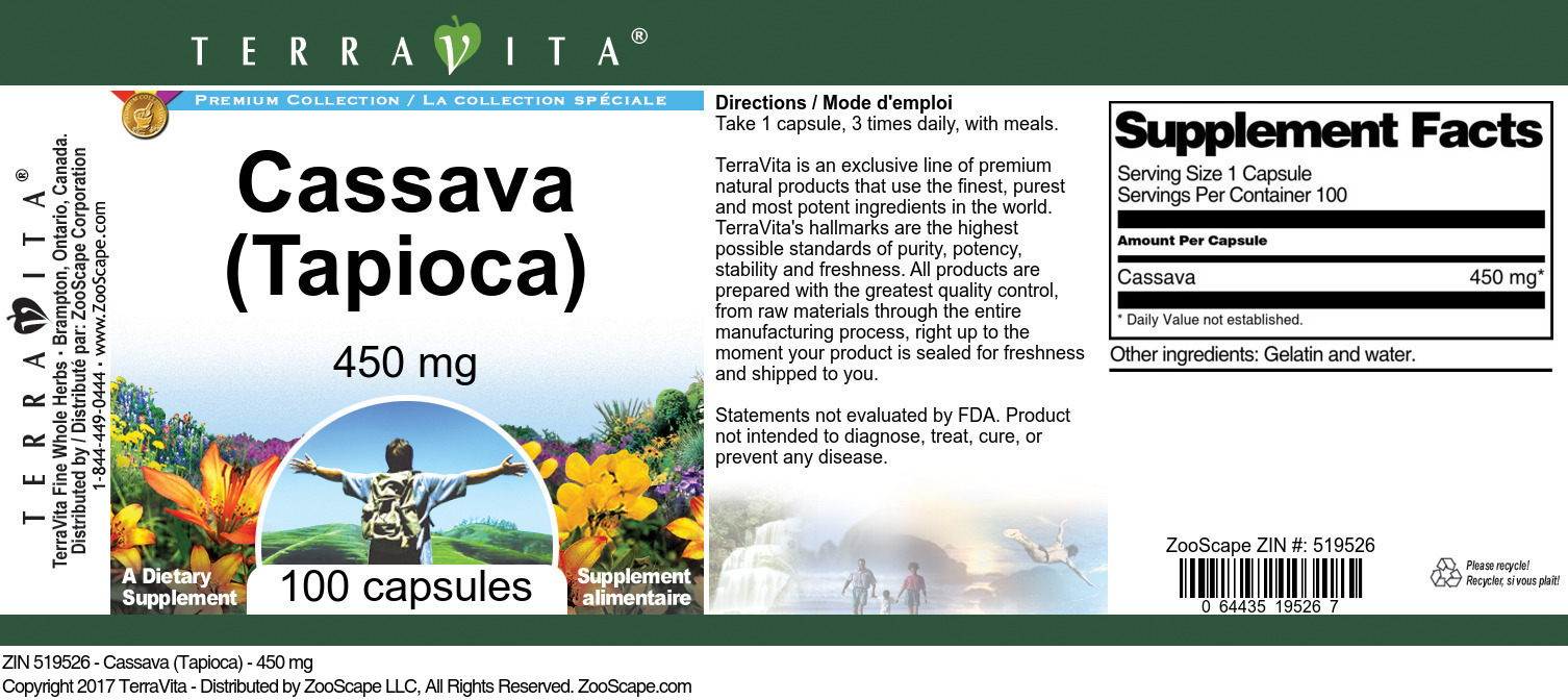 Cassava (Tapioca) - 450 mg - Label