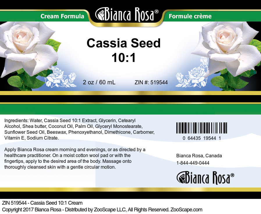 Cassia Seed 10:1 Cream - Label