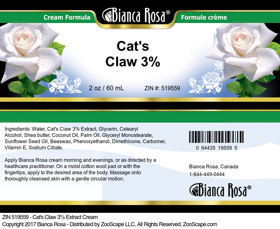 Cat's Claw 3% Cream - Label