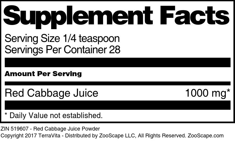 Red Cabbage Juice Powder - Supplement / Nutrition Facts