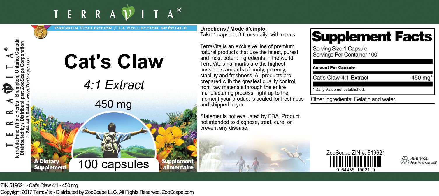 Cat's Claw 4:1 - 450 mg - Label