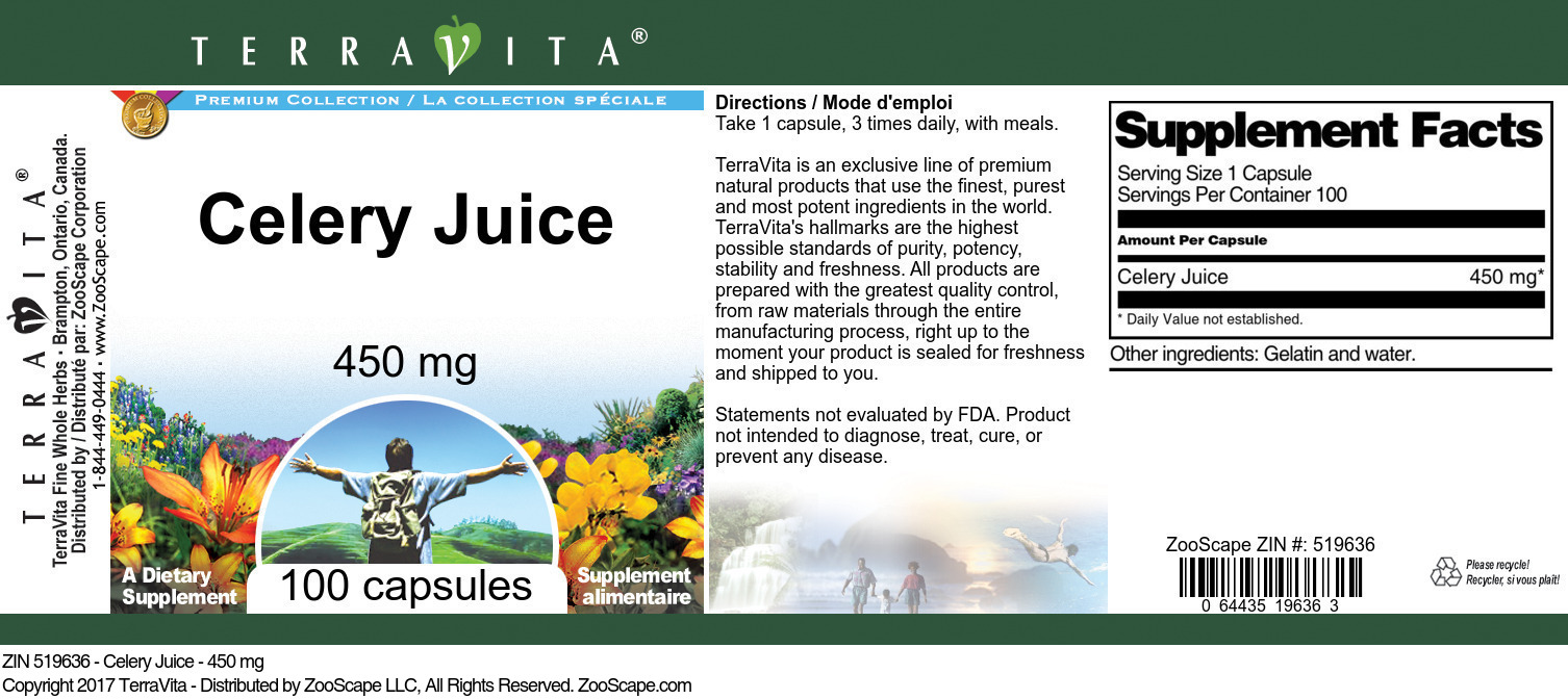 Celery Juice - 450 mg - Label