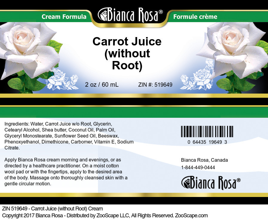 Carrot Juice (without Root) Cream - Label