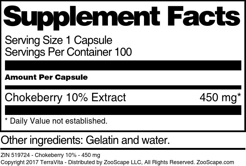 Chokeberry 10% - 450 mg - Supplement / Nutrition Facts