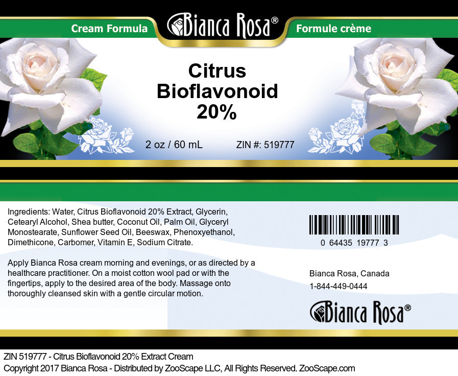 Citrus Bioflavonoid 20% Cream - Label