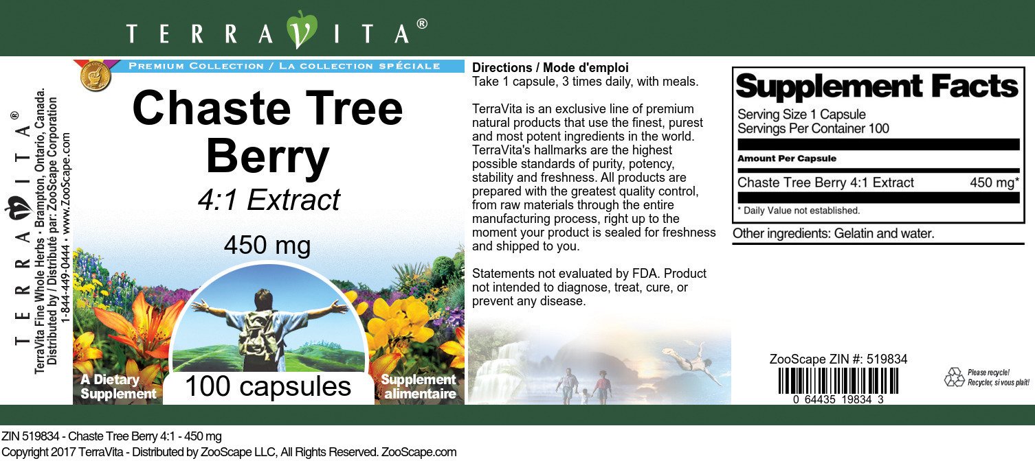 Chaste Tree Berry 4:1 - 450 mg - Label
