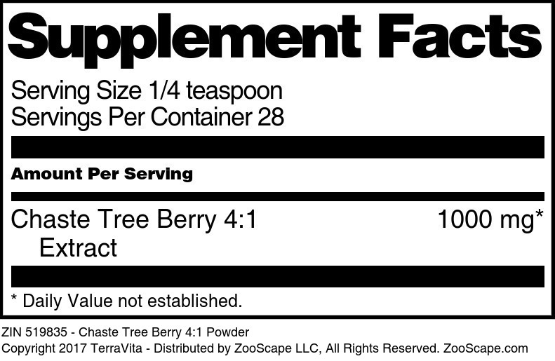 Chaste Tree Berry 4:1 Powder - Supplement / Nutrition Facts