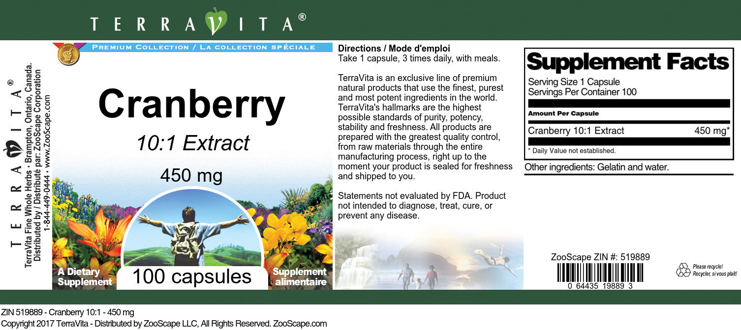 Cranberry 10:1 - 450 mg - Label