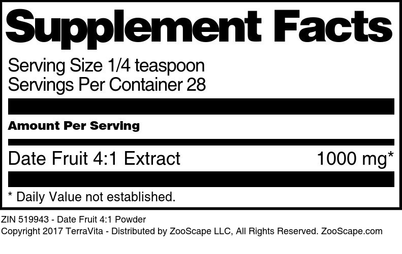 Date Fruit 4:1 Powder - Supplement / Nutrition Facts