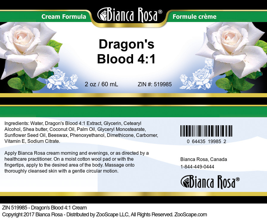 Dragon's Blood 4:1 Cream - Label