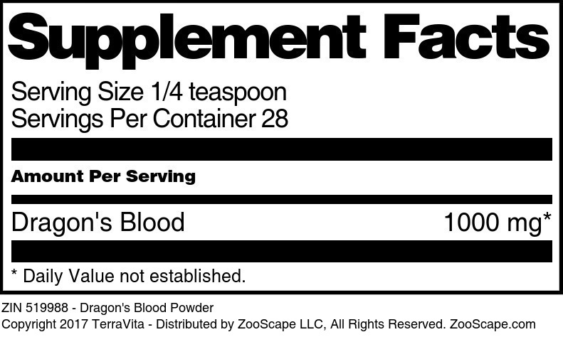 Dragon's Blood Powder - Supplement / Nutrition Facts