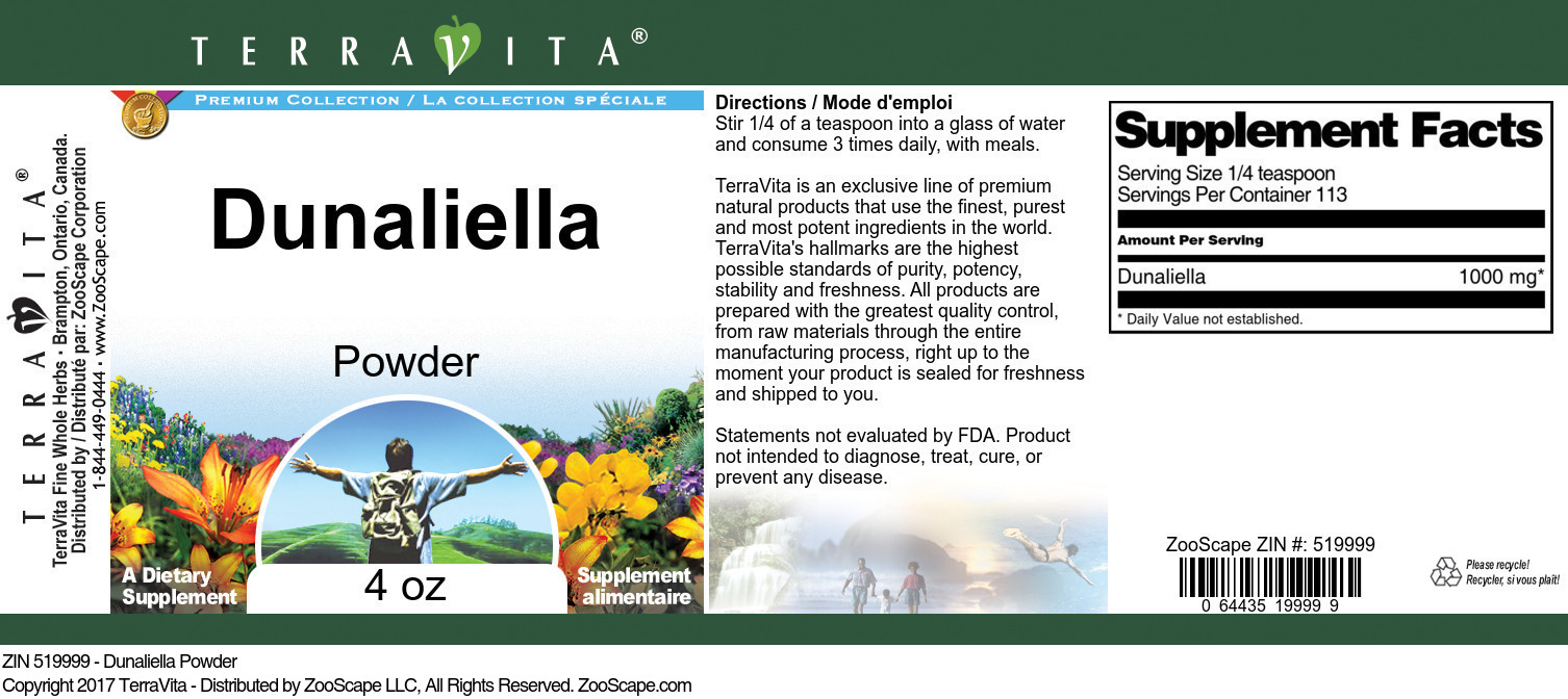 Dunaliella Powder - Label