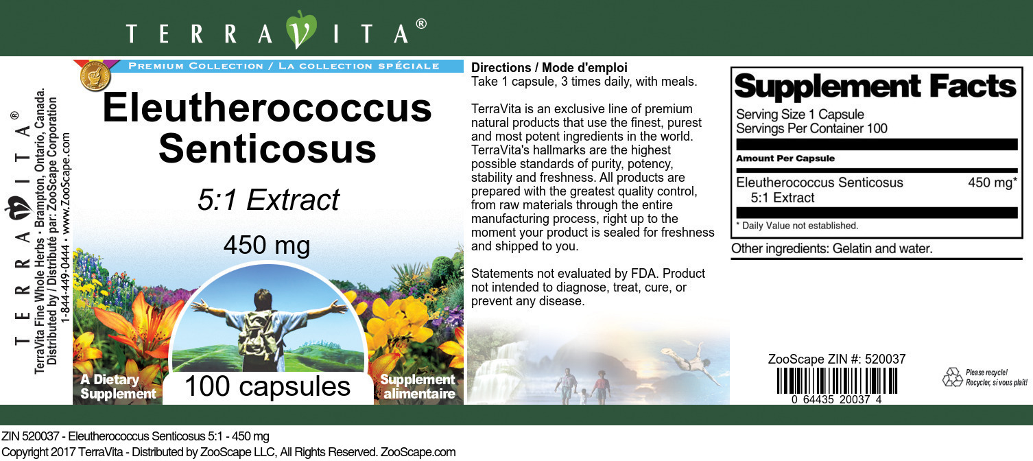 Eleutherococcus Senticosus 5:1 - 450 mg - Label