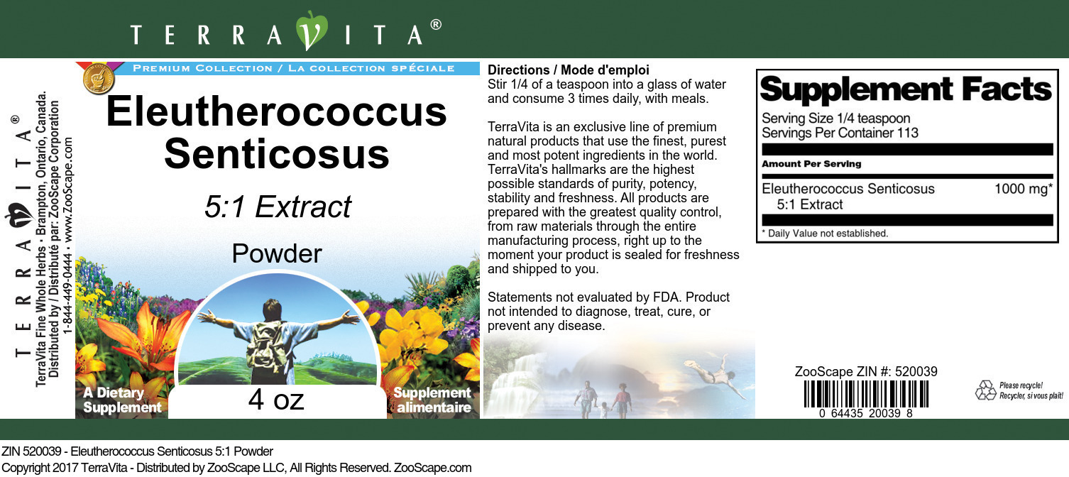 Eleutherococcus Senticosus 5:1 Powder - Label