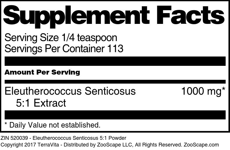 Eleutherococcus Senticosus 5:1 Powder - Supplement / Nutrition Facts