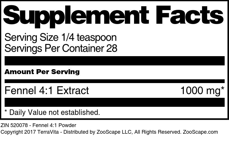 Fennel 4:1 Powder - Supplement / Nutrition Facts