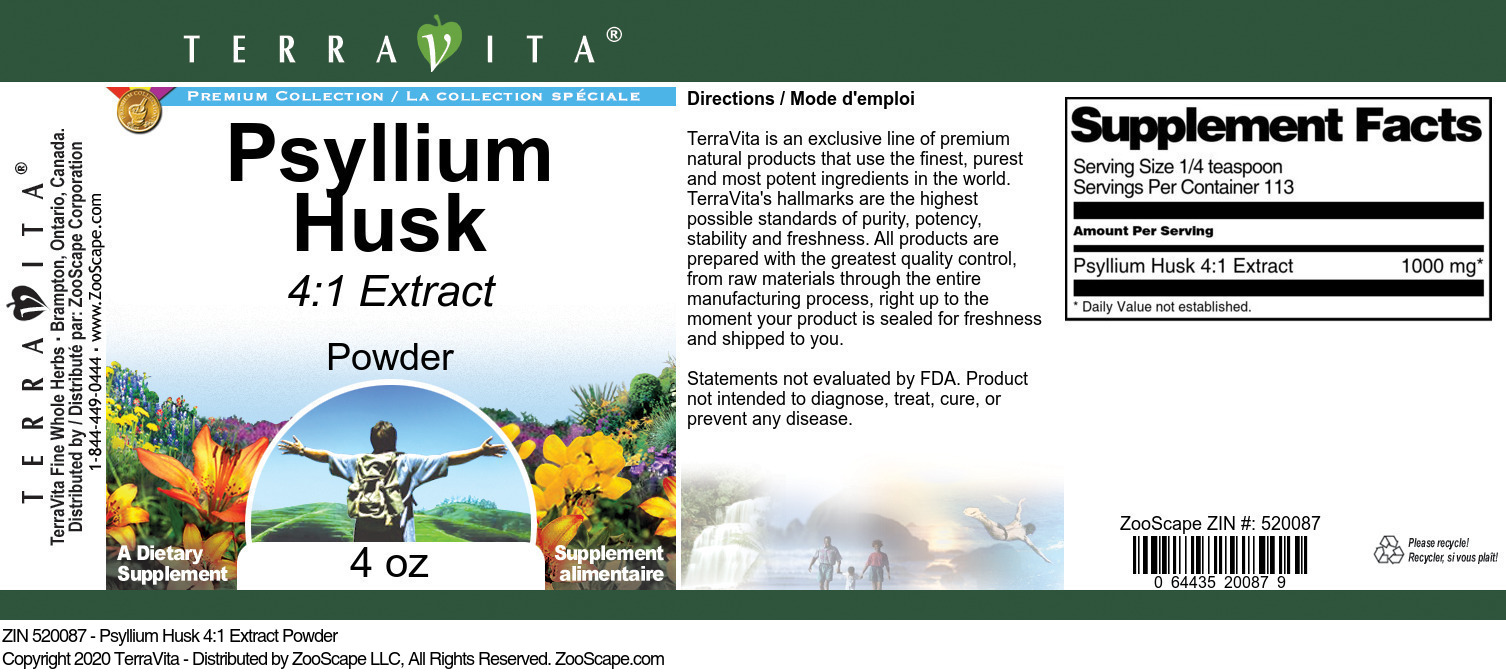 Psyllium Husk 4:1 Extract Powder - Label