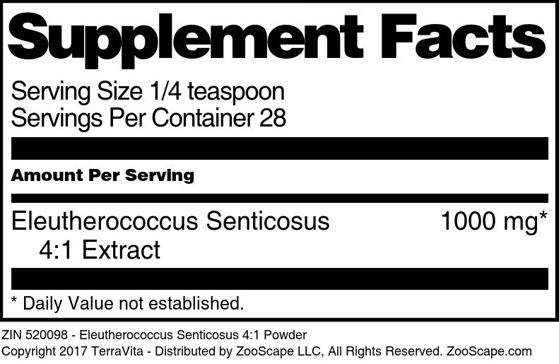 Eleutherococcus Senticosus 4:1 Powder - Supplement / Nutrition Facts