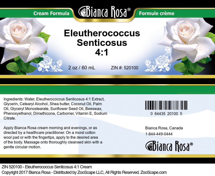 Eleutherococcus Senticosus 4:1 Cream - Label