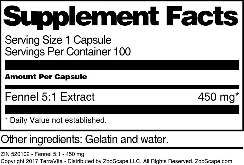 Fennel 5:1 - 450 mg - Supplement / Nutrition Facts