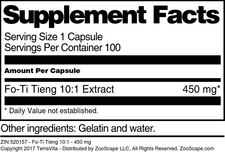 Fo-Ti Tieng 10:1 - 450 mg - Supplement / Nutrition Facts