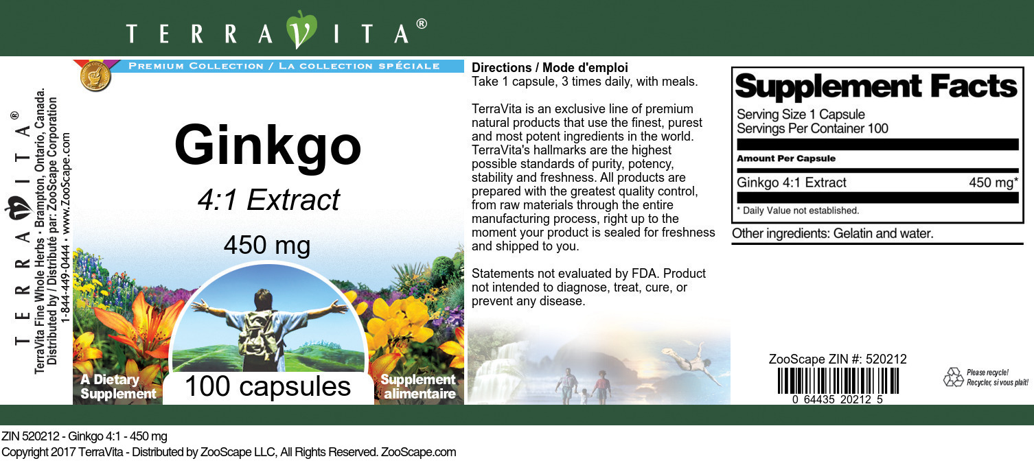 Ginkgo 4:1 - 450 mg - Label