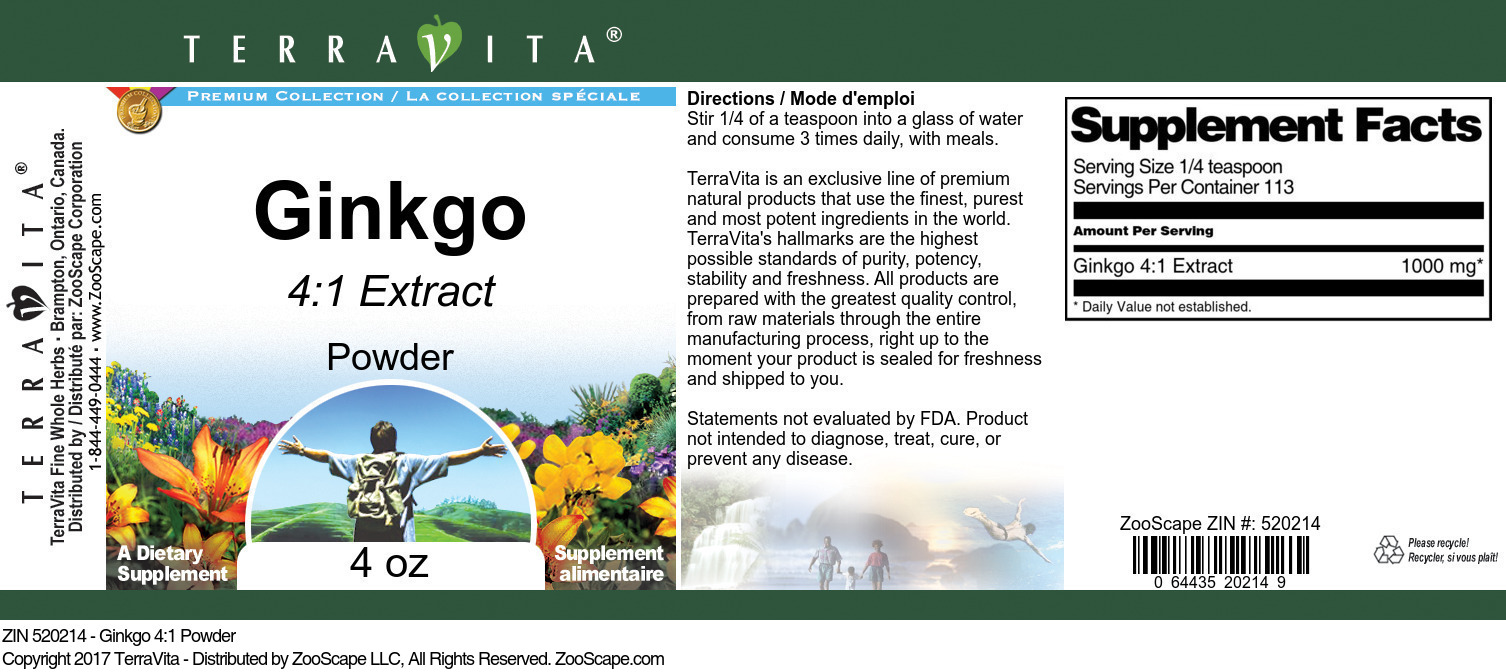 Ginkgo 4:1 Powder - Label