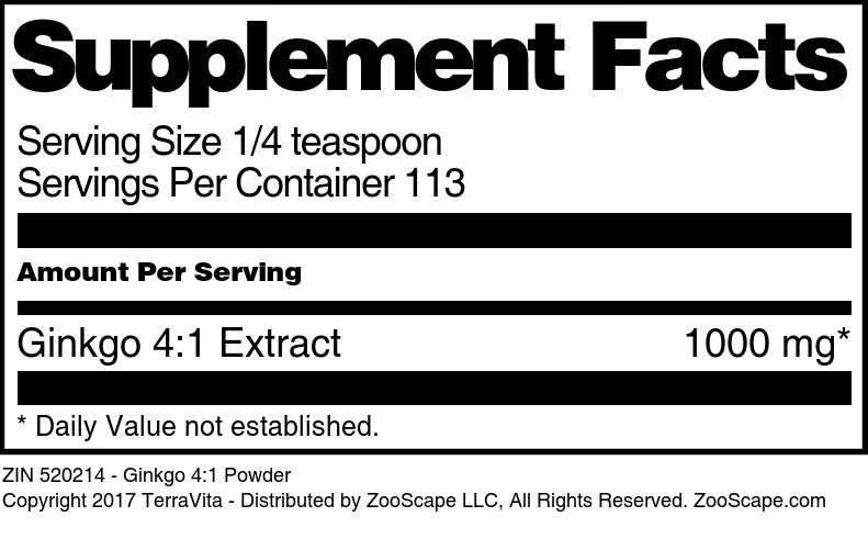 Ginkgo 4:1 Powder - Supplement / Nutrition Facts