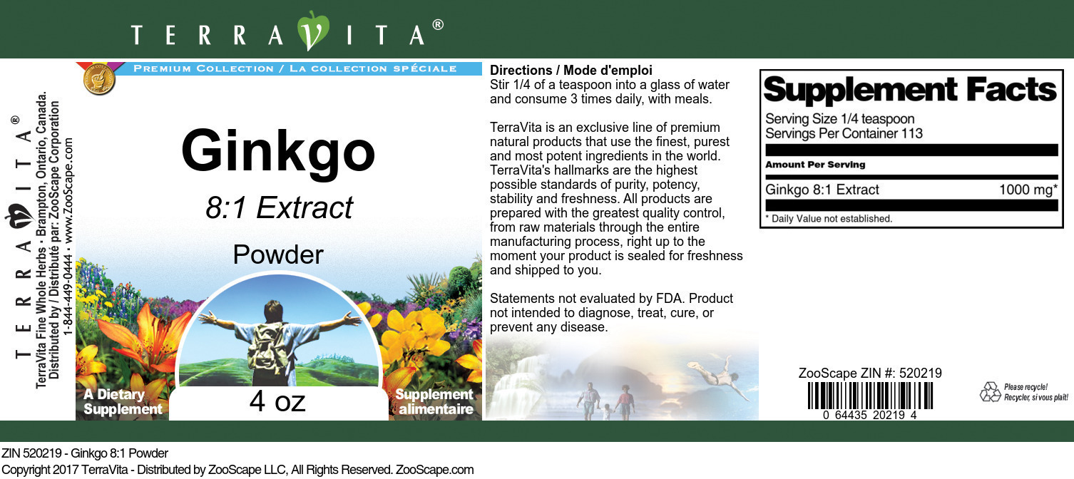 Ginkgo 8:1 Powder - Label