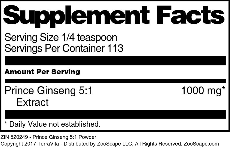 Prince Ginseng 5:1 Powder - Supplement / Nutrition Facts