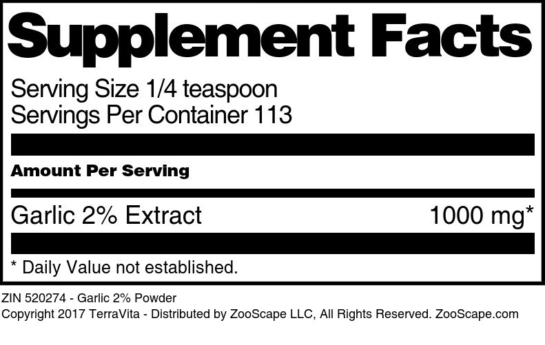 Garlic 2% Powder - Supplement / Nutrition Facts