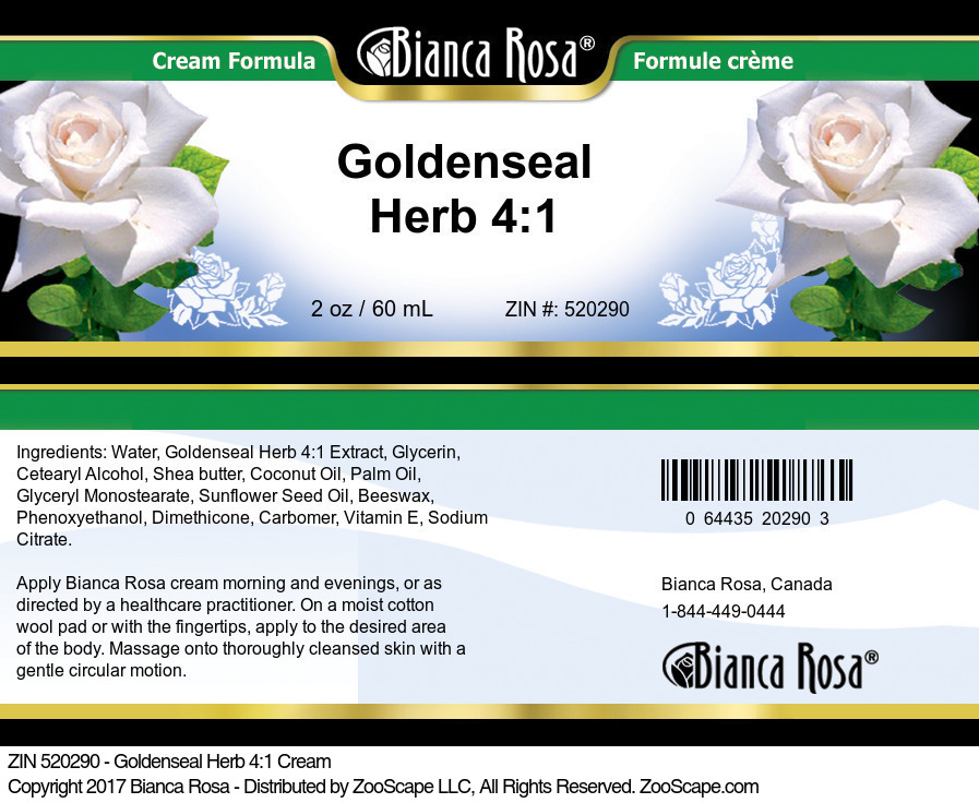 Goldenseal Herb 4:1 Cream - Label