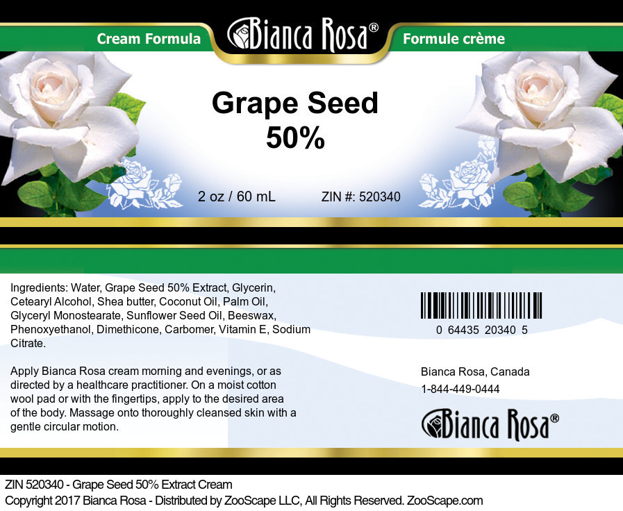 Grape Seed 50% Cream - Label