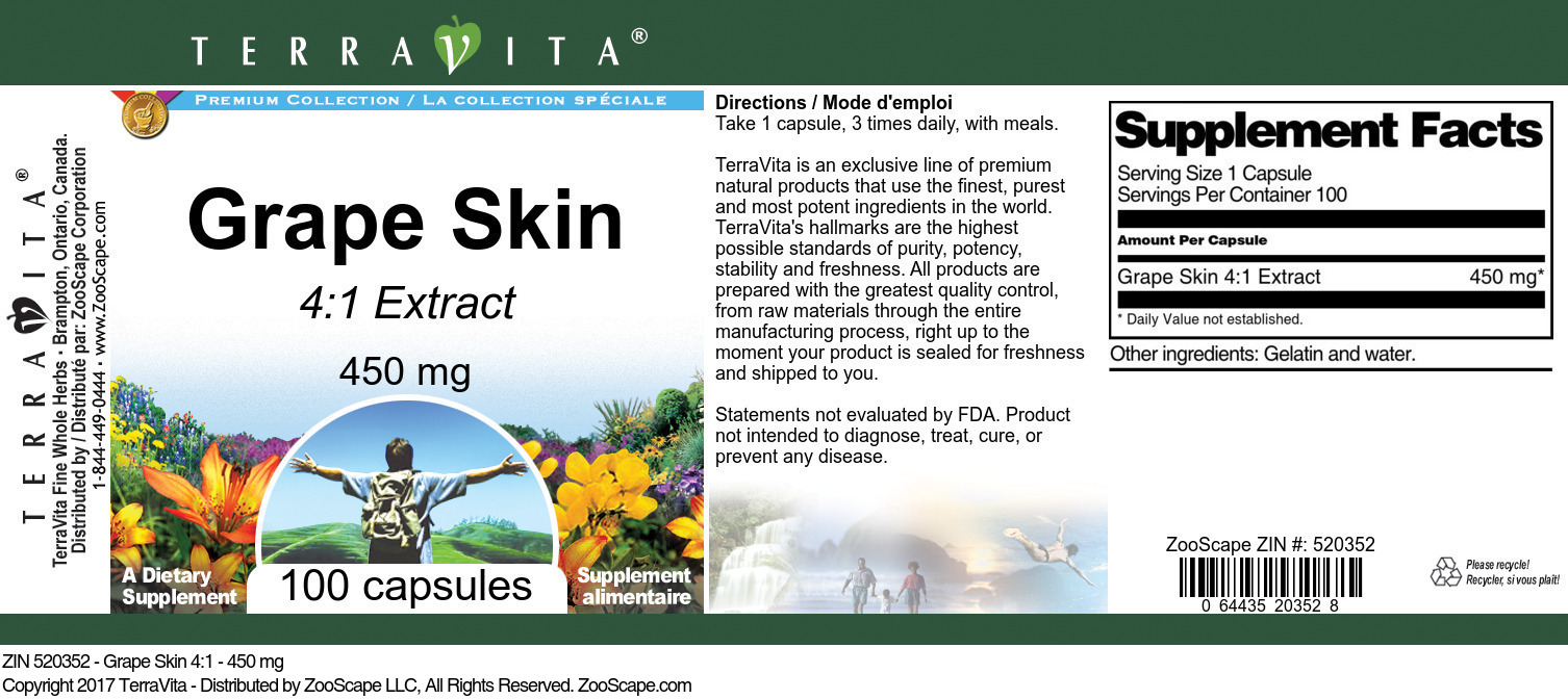 Grape Skin 4:1 - 450 mg - Label