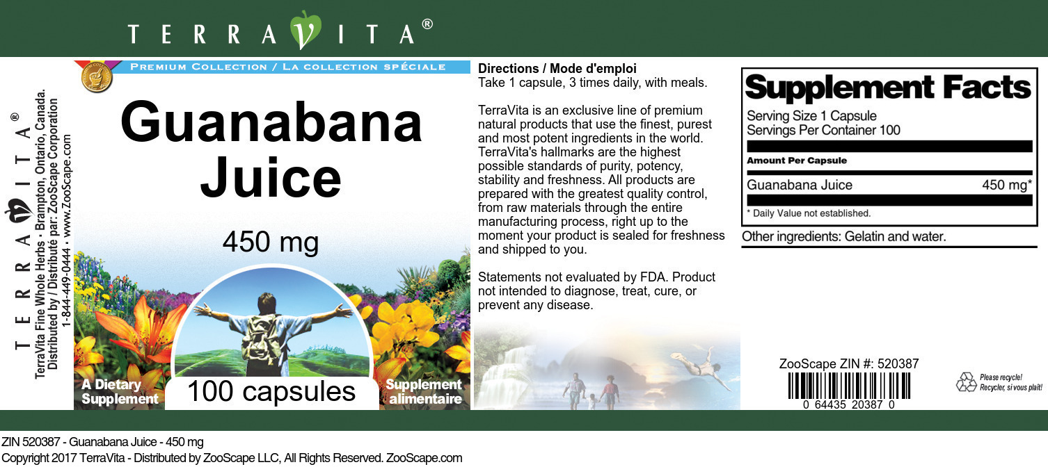 Guanabana Juice - 450 mg - Label