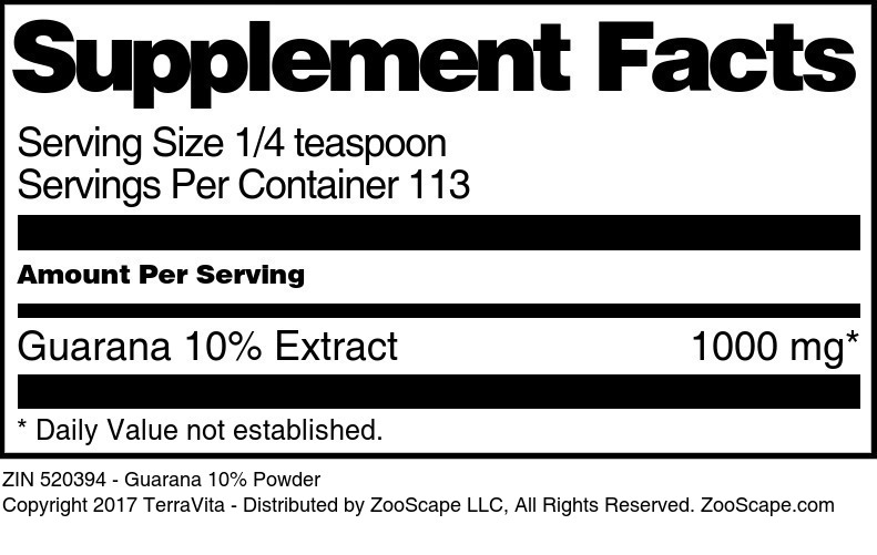 Guarana 10% Powder - Supplement / Nutrition Facts